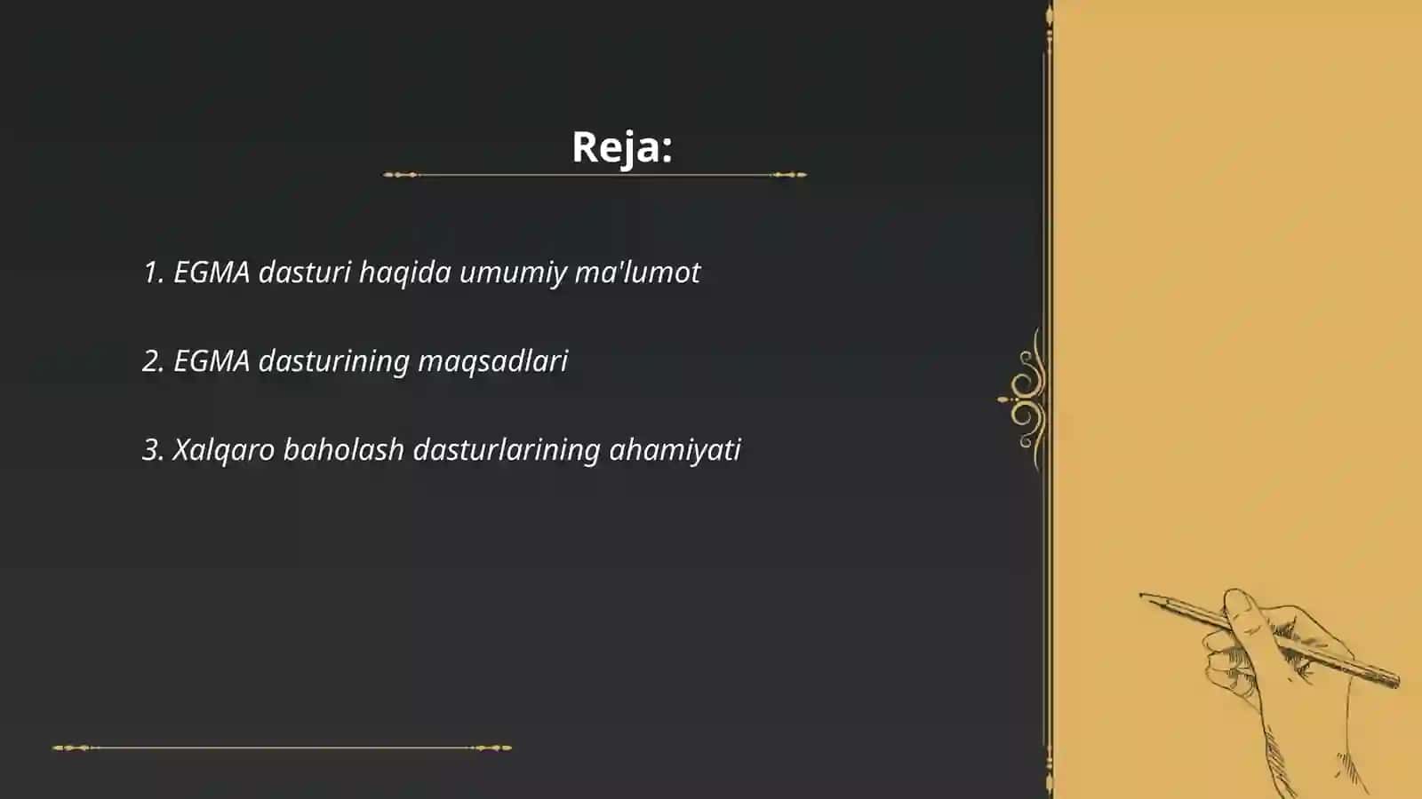 EGMA xalqaro baholash dasturi haqida taqdimot qilish 2