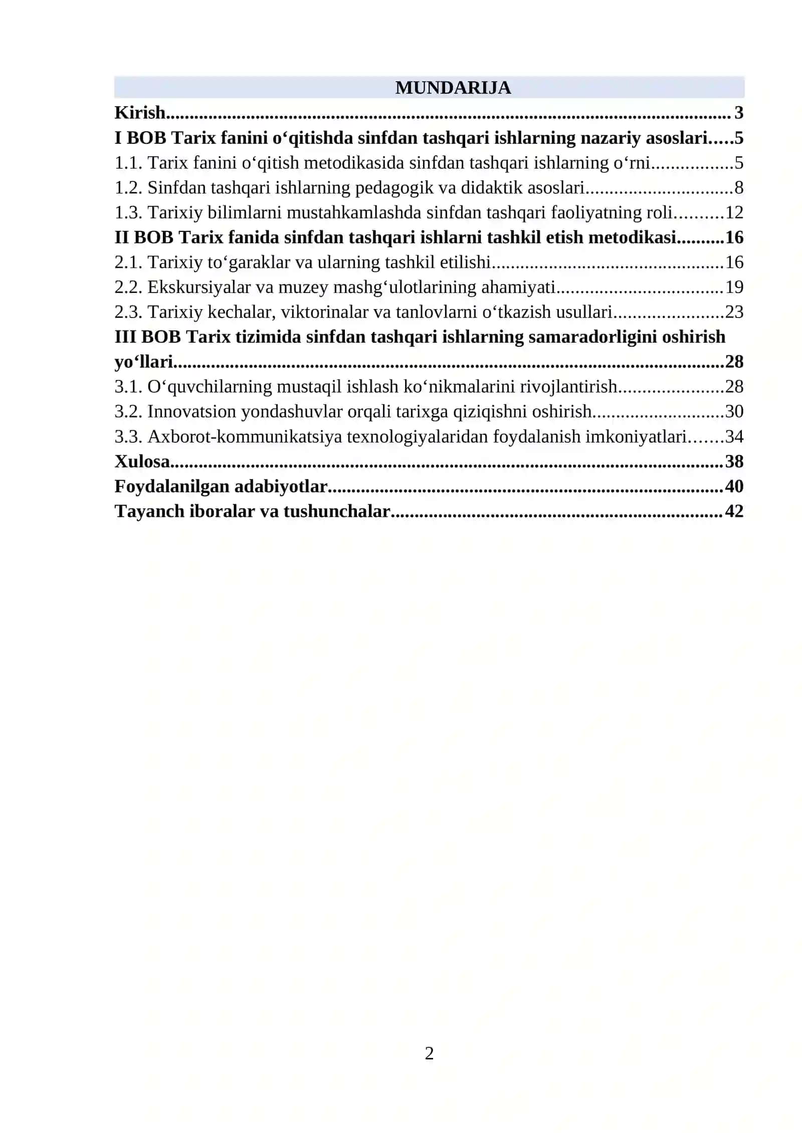 Tarix fanini o‘qitishda sinfdan tashqari ishlarning nazariy asoslari 2