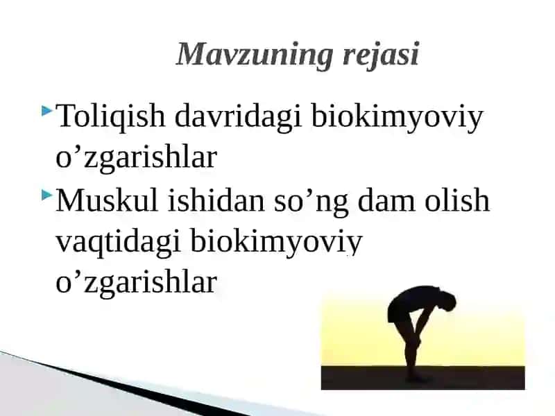 Toliqish Davri va Muskulishidan so'ng Dam Olish Davrida Sodir Bo'ladigan Biokimyoviy O'zgarishlar 2