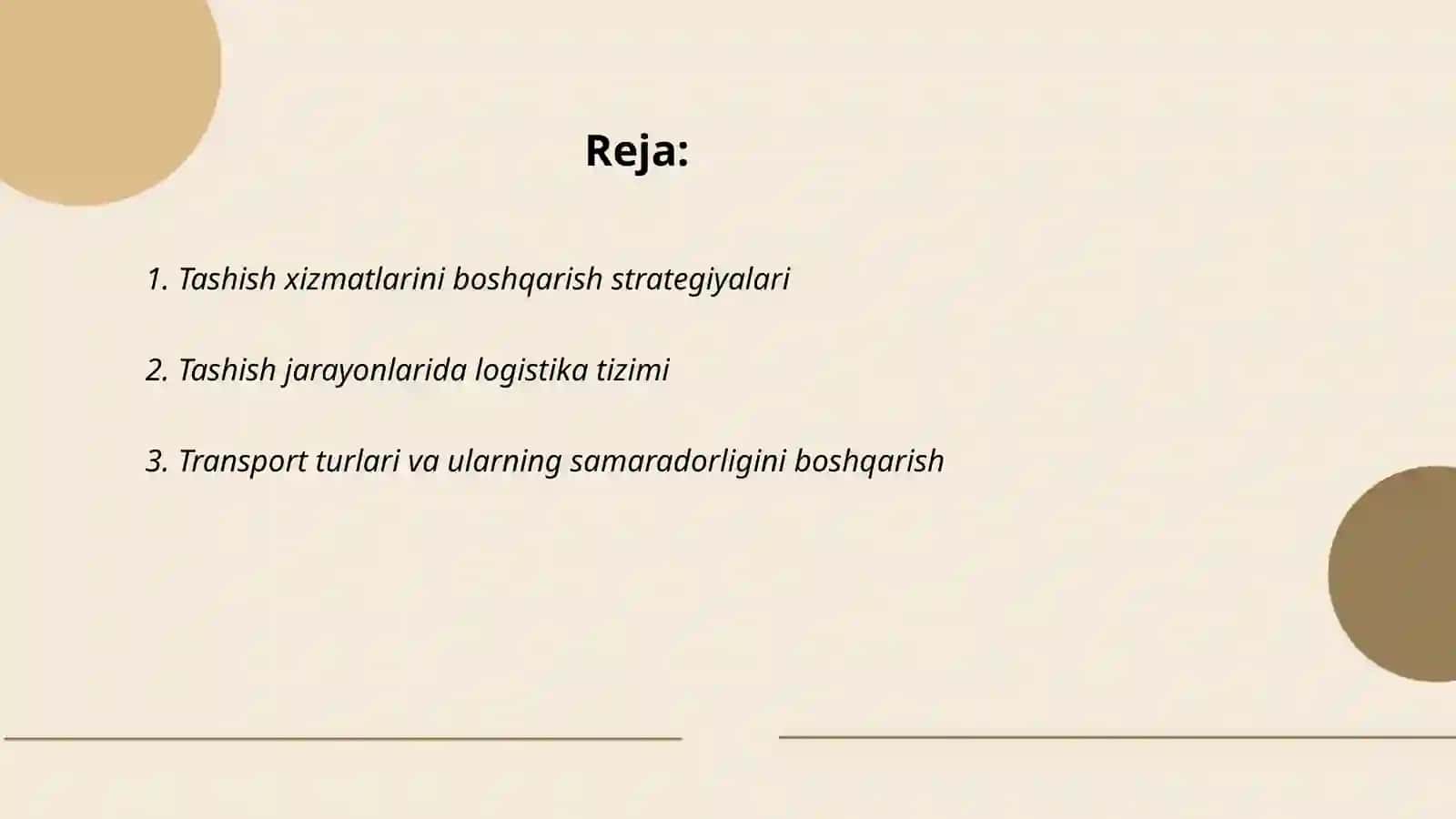 Tashish xizmatini korsatish jarayonlarini boshqarish modellari 2