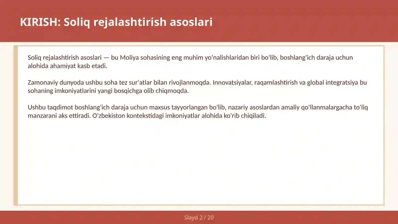 Soliq rejalashtirish asoslari 2