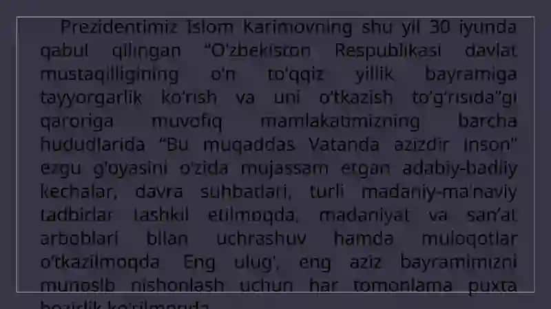 O‘zbekiston Respublikasi davlat mustaqilligining o‘n to‘qqiz yillik bayramiga tayyorgarlik 2