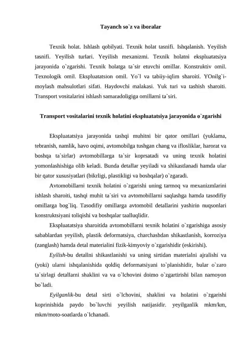 AVTOMOBILLARNING TEXNIK HOLATINI EKSPLUATATSIYA JARAYONIDA O‘ZGARISHI 2