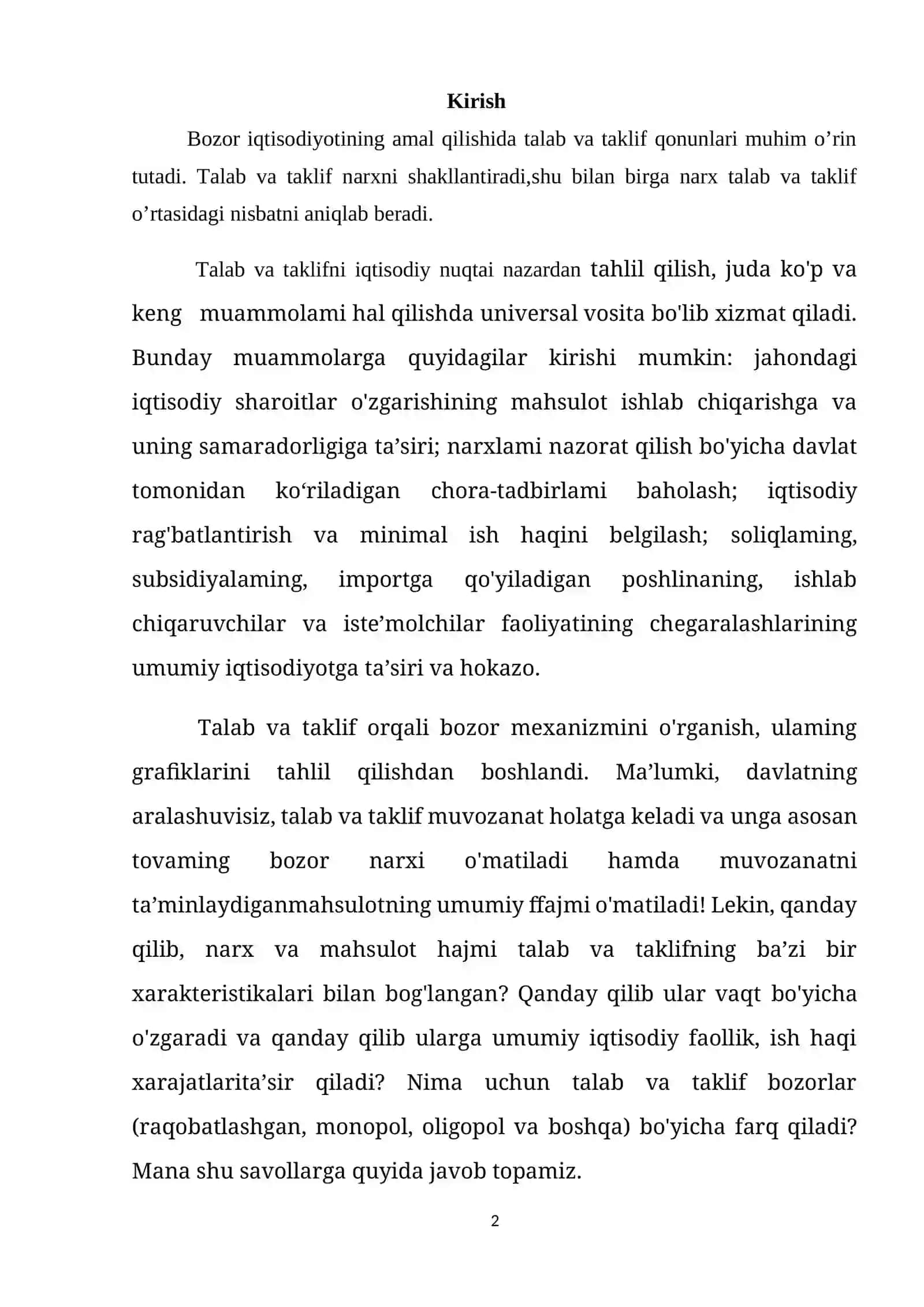 TALAB VA TAKLIF QONUNIGA KO’RA NARX BELGILASH USULLARI 2