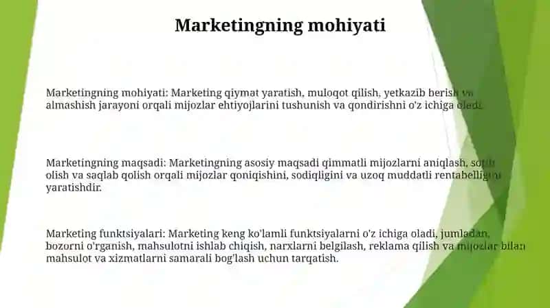 Marketingning Mohiyati, Maqsadi Va Vazifalari 2