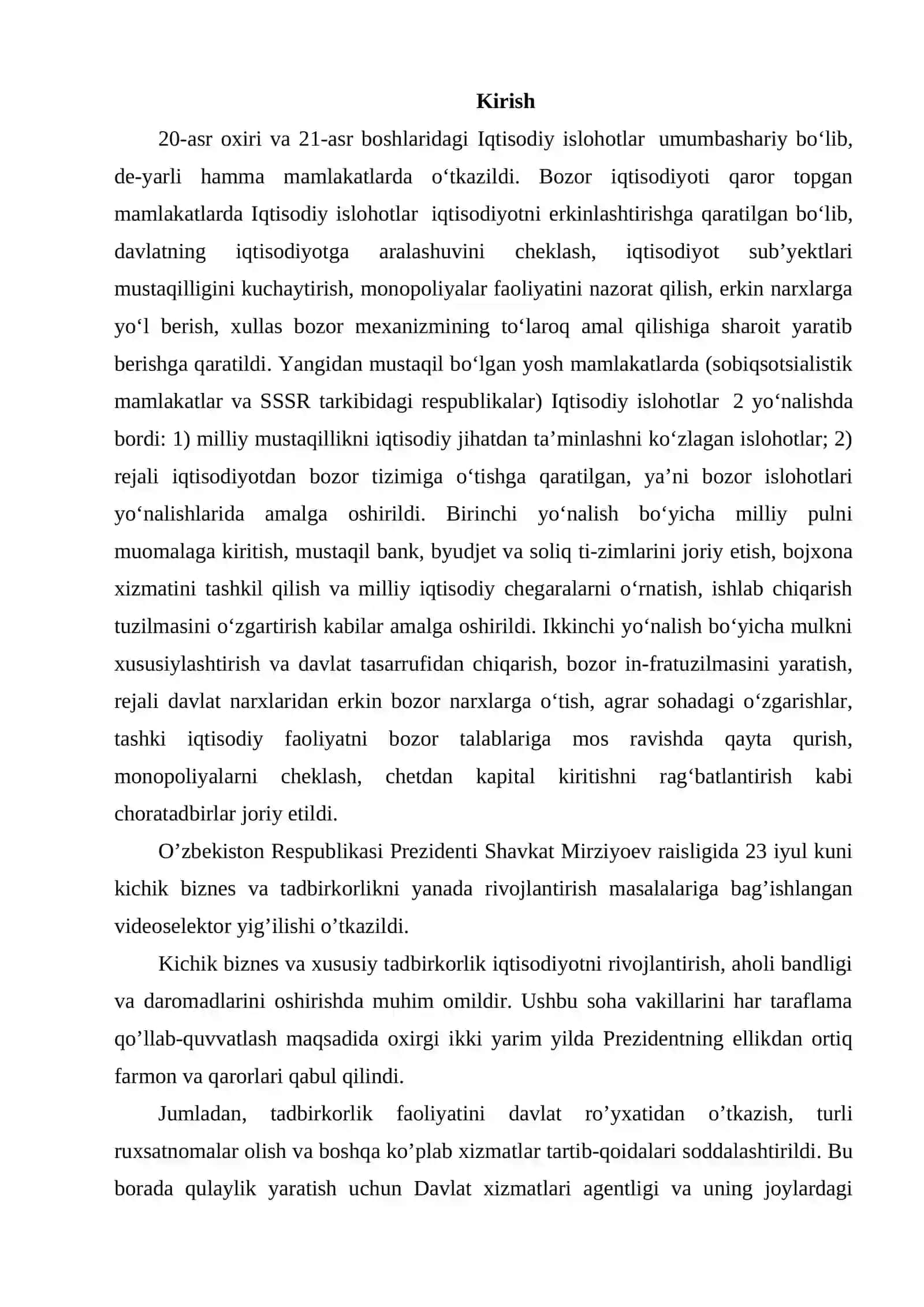 O’zbekistonda iqtisodiy islohot bosqichlari: yakunlar va istiqbollar 2