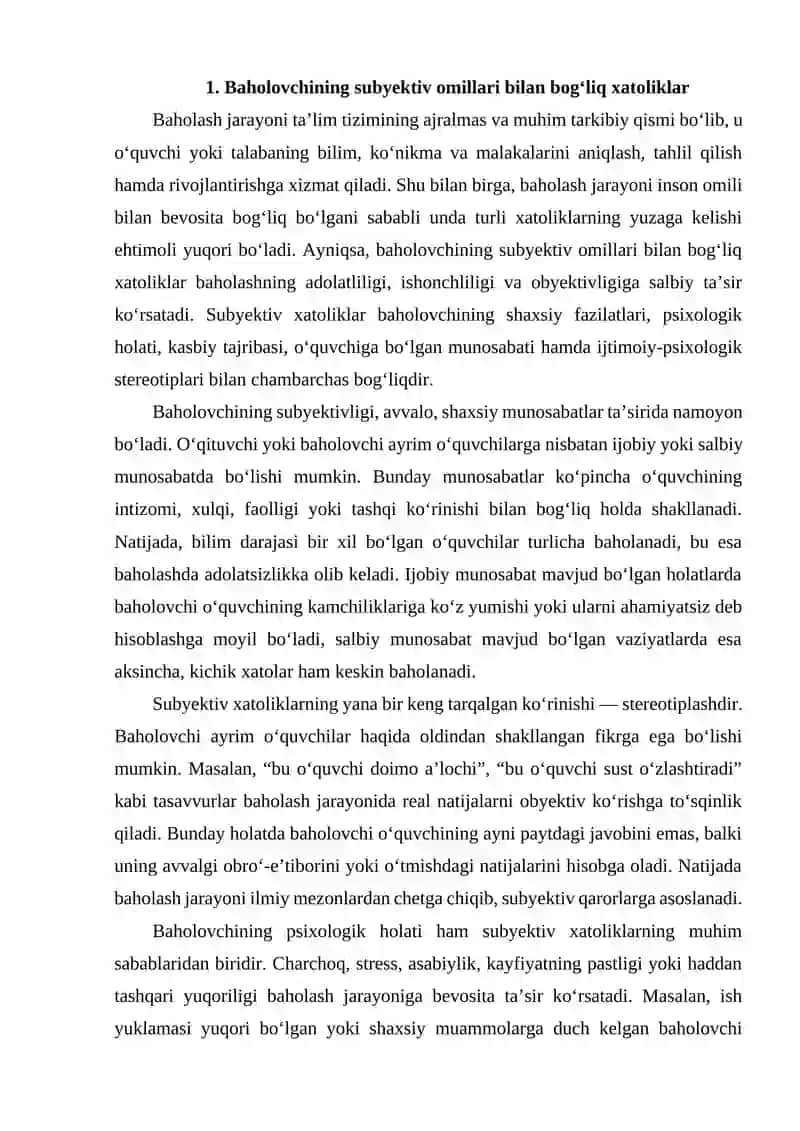 Baholash jarayonida uchraydigan ba’zi xatoliklarning kelib chiqish sabablari 2