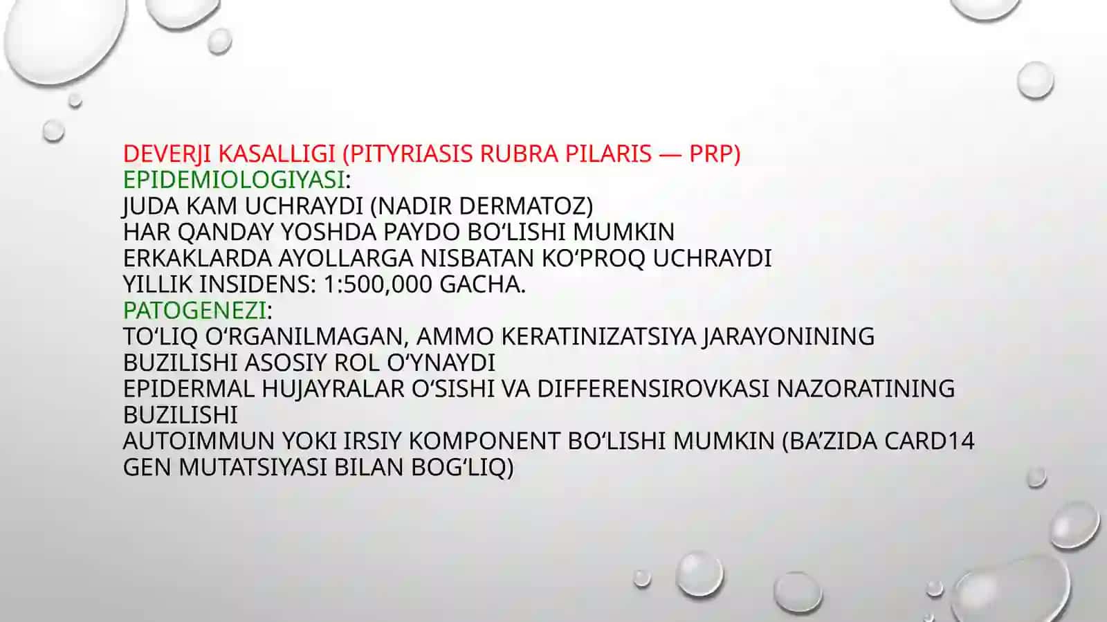 Deverji kasalligi. Psorioz va QYaT atipik turlari. Jiberning pushti rangli temiratkisi 2