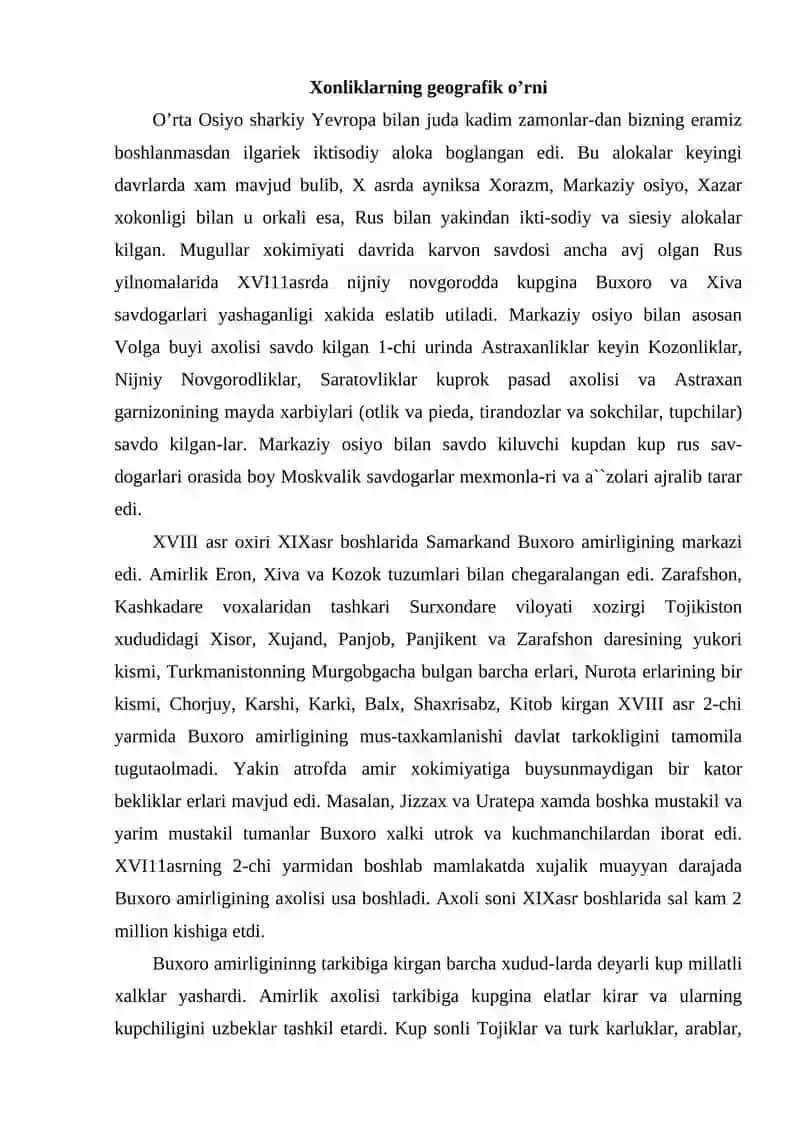 O‘rta Osiyo xonliklari tarixiy geografiyasi (XVIII asr ikkinchi yarmi-XIX asr birinchi yarmi) 2
