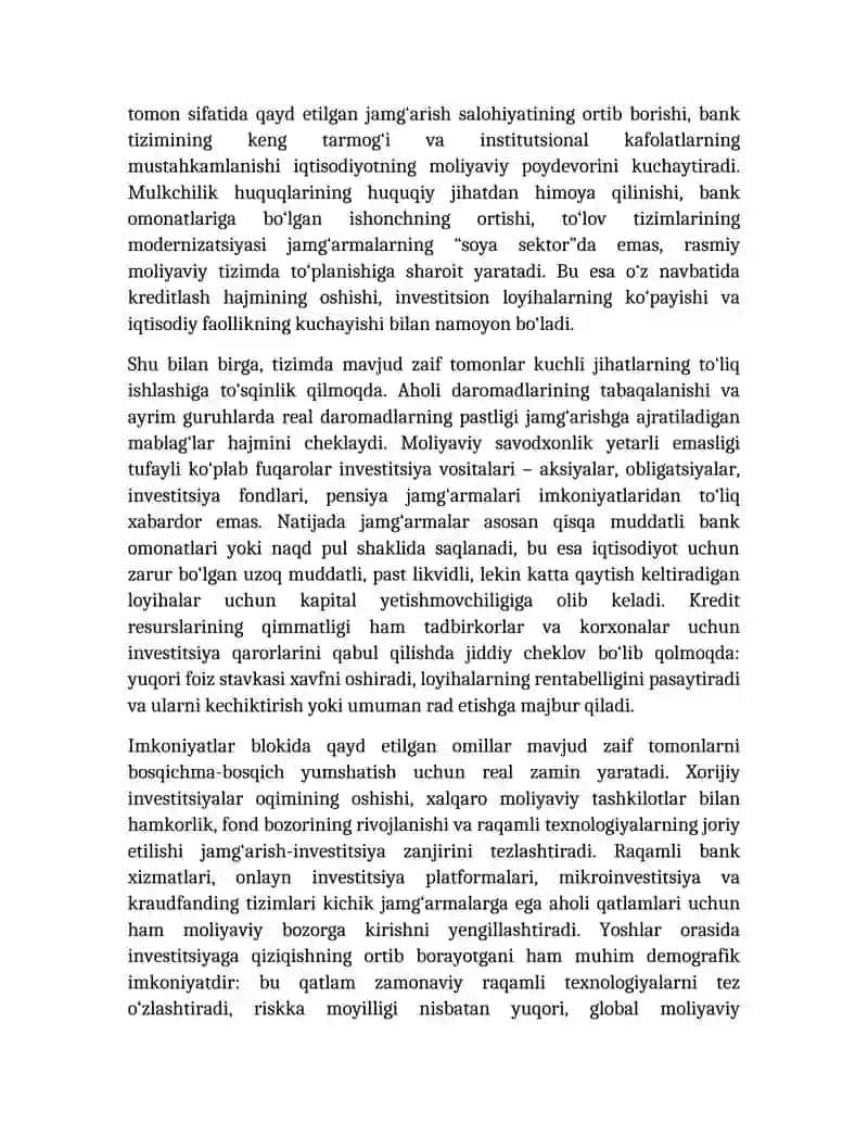 Jamg‘arish va Investitsiya — SWOT Tahlili 2
