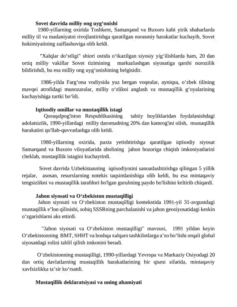Oʻzbekistonda mustaqillik gʻoyalarining tarixiy asoslari 2
