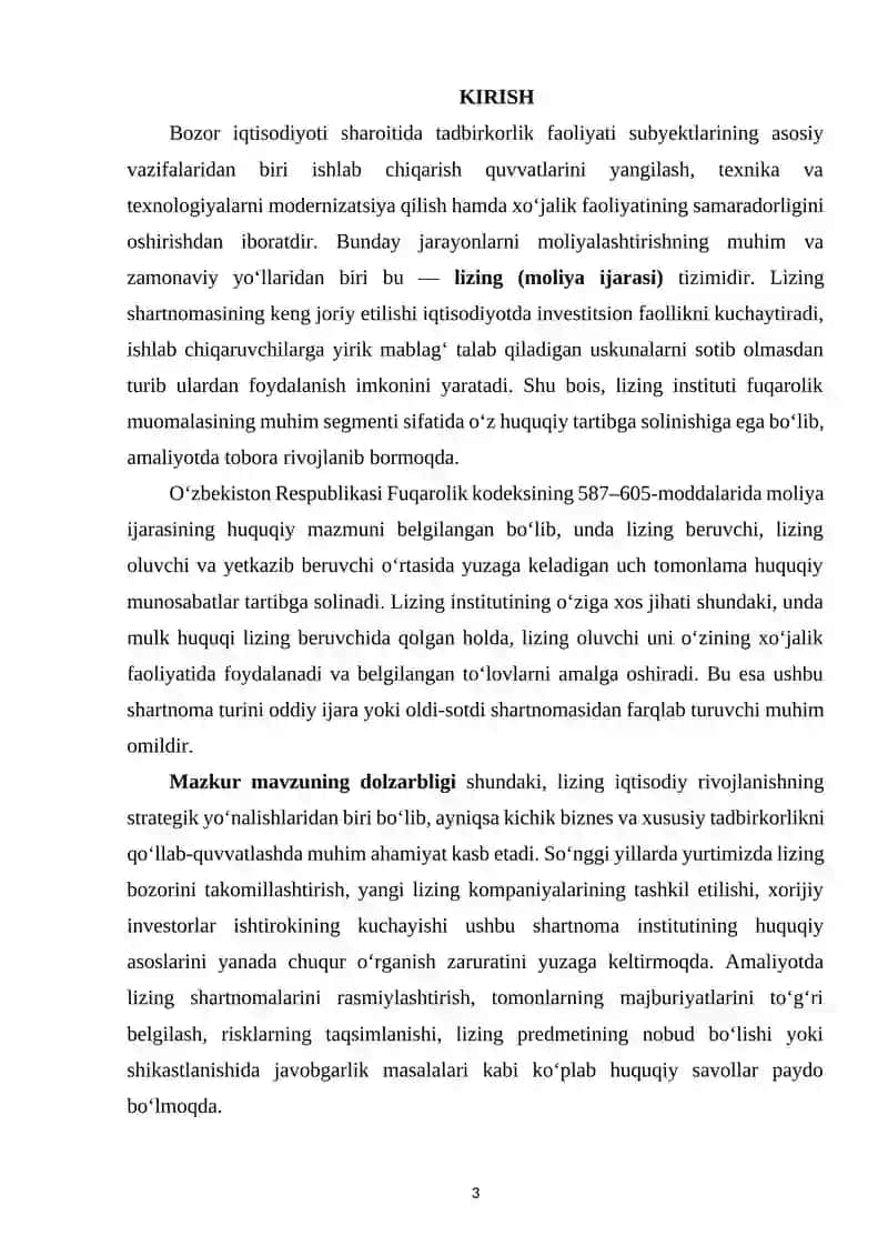 LIZING (MOLIYA IJARASI) SHARTNOMASINING FUQAROLIK HUQUQIY XUSUSIYATLARI 2