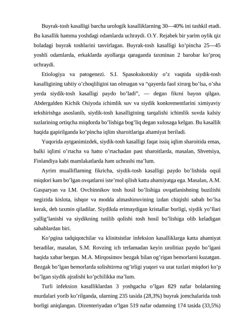 Buyraklarda urat toshlarini hosil bo’lishi va davolash yo’llari 2