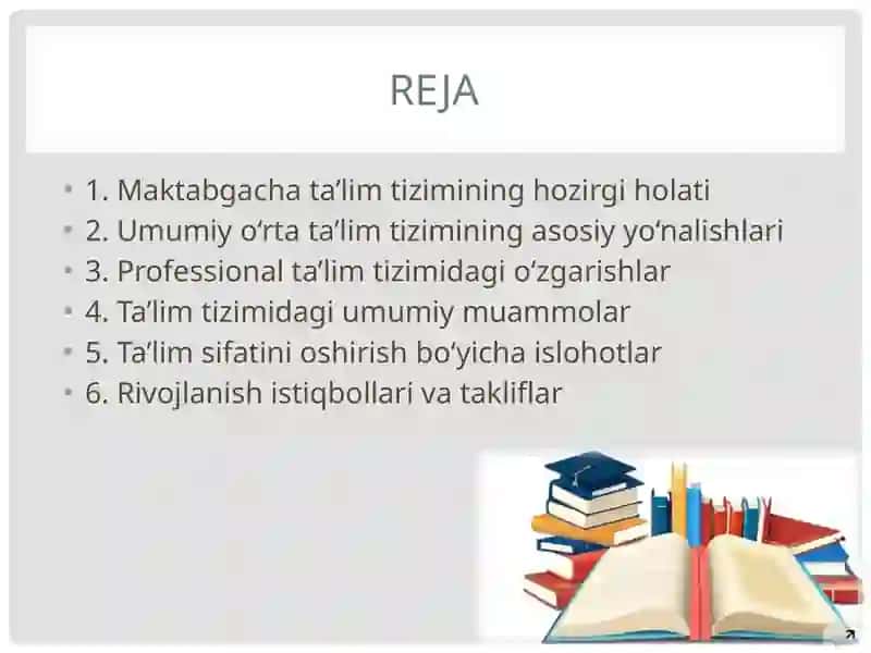 Maktabgacha, umumiy o‘rta va professional ta’limning mavjud holati, muammolari va rivojlanish yo‘llari 2