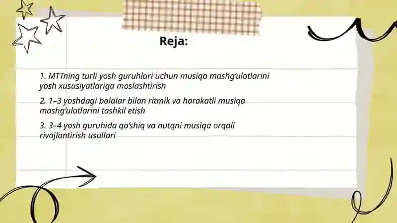 MTTning turli yosh guruhlarida musiqa mashg’ulotini tashkil etish 2