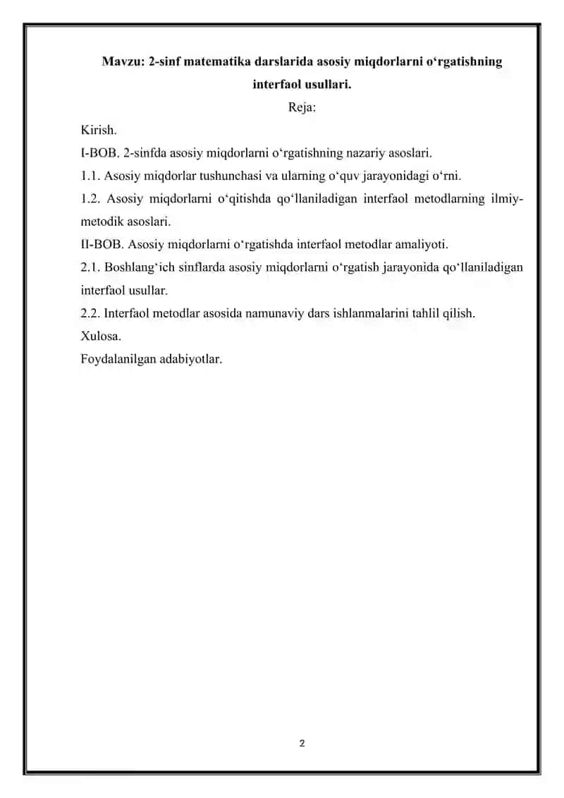 MATEMATIKA O‘QITISH METODIKASI 2