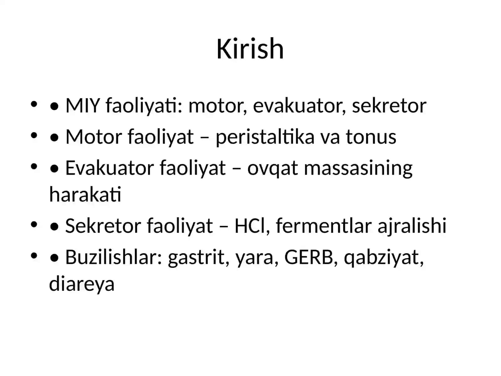 Me’da-ichak yo‘llari motor-evakuator va sekretor faoliyatiga ta’sir etuvchi dori vositalari 2