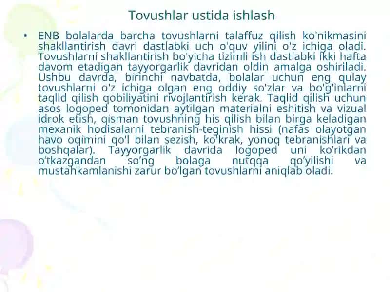 Koxlear implantli bolalar bilan olib boriladigan logopedik ishning maxsus metodlari 2