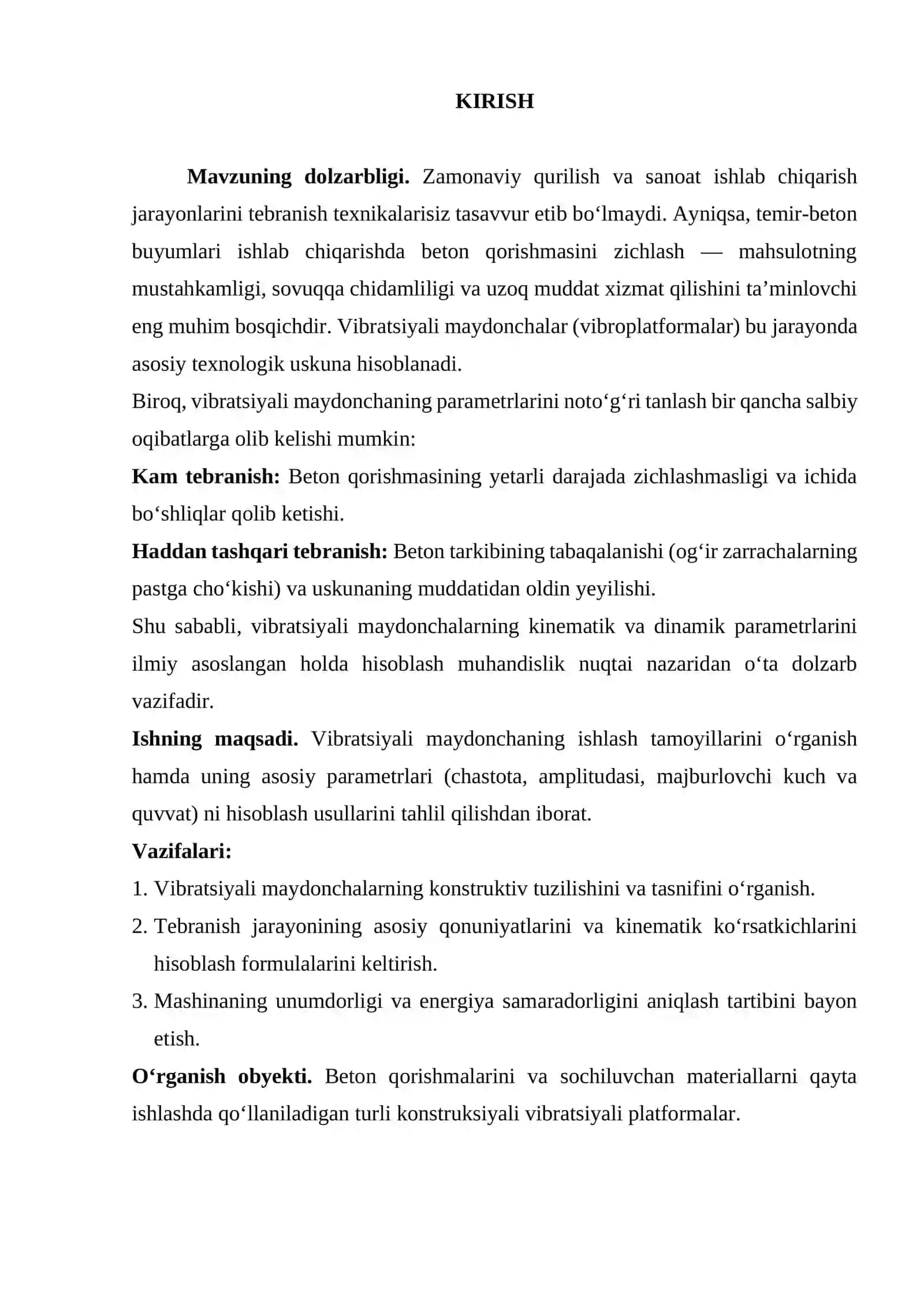Vibratsiyali maydonchaning asosiy parametrlari hisobi 2