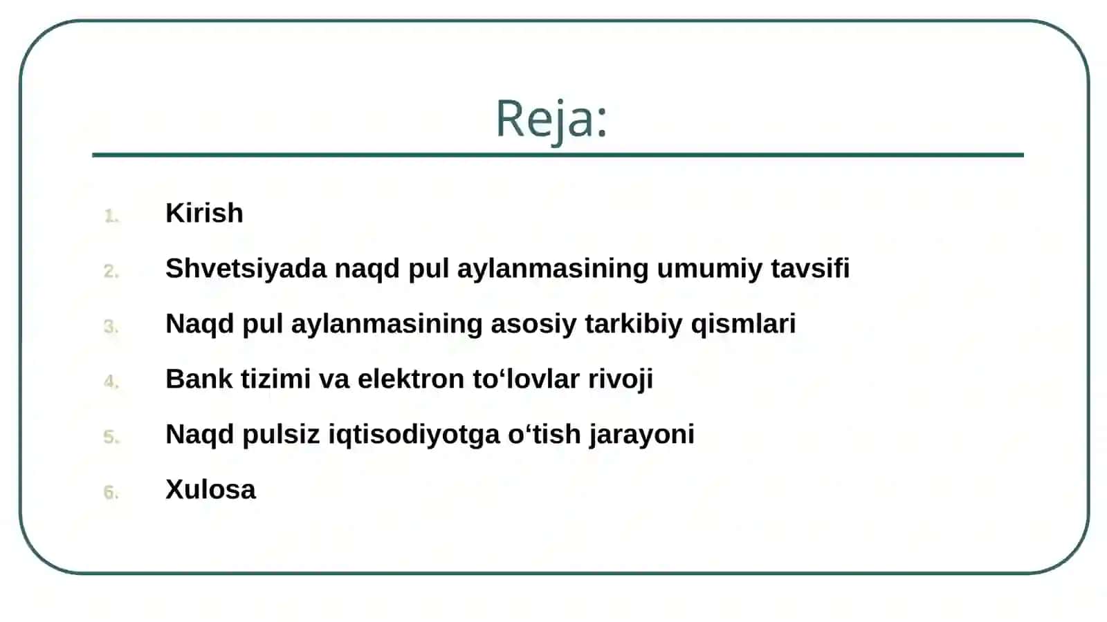 Shvetsiya Naqd pul aylanmasi va uning tarkibi. 2