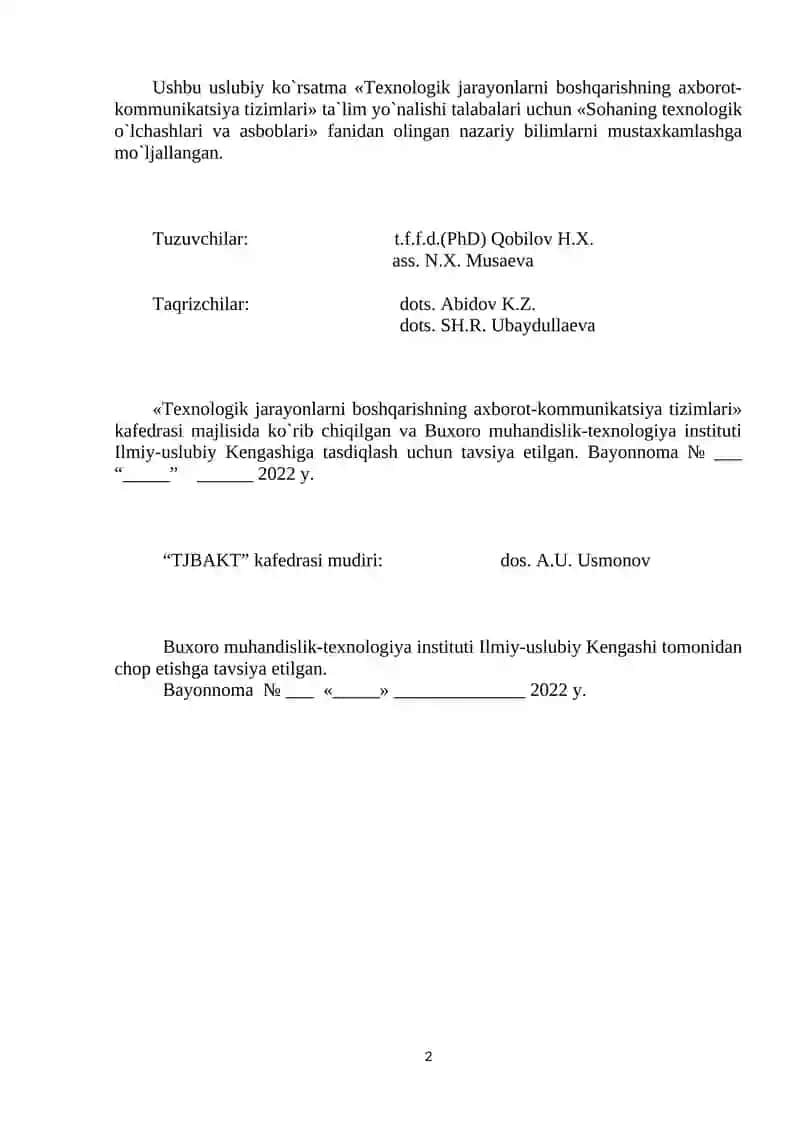 Texnologik jarayonlarni boshqarishning axborot-kommunikatsiya tizimlari 2