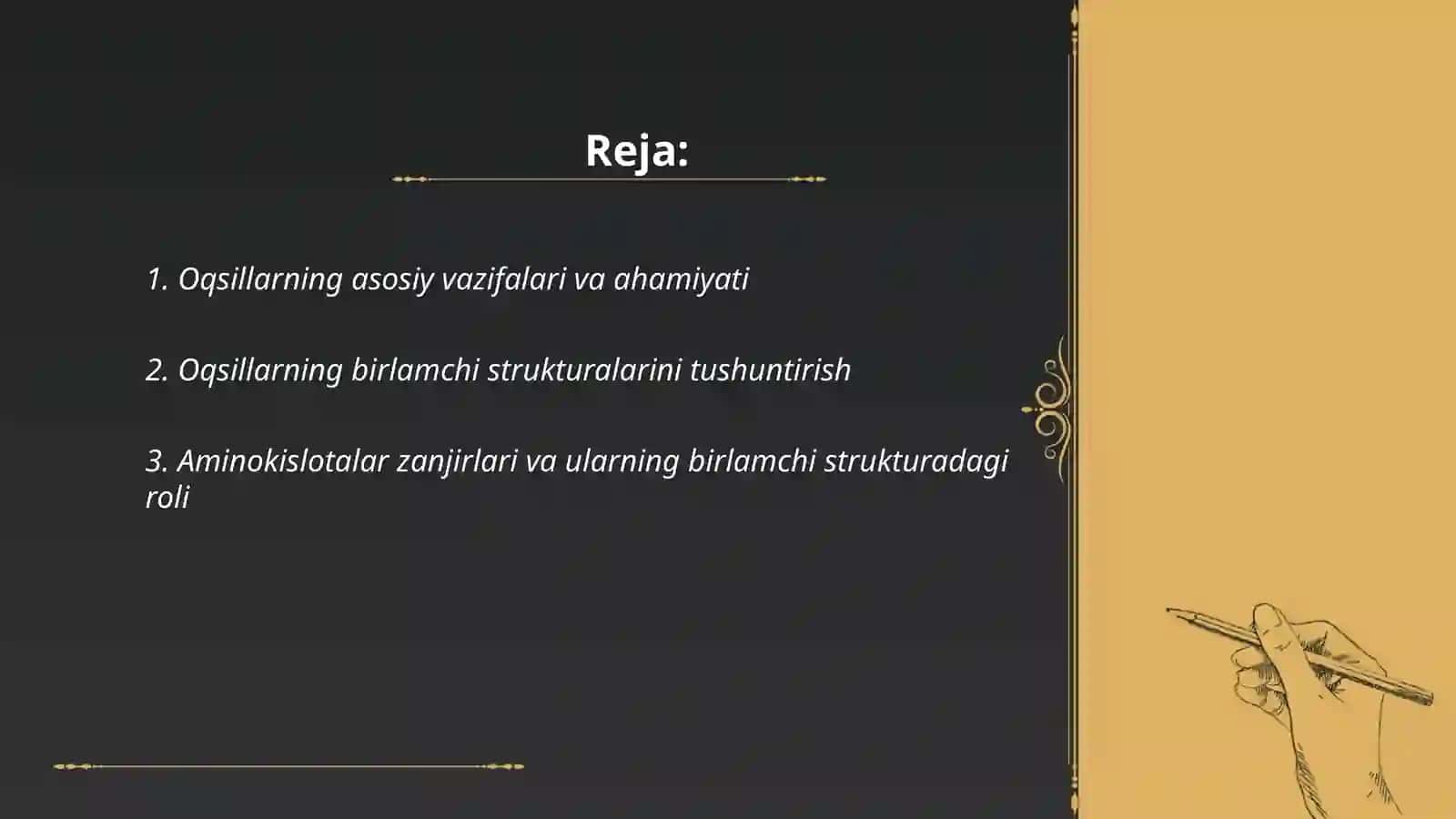 Oqsillarning birlamchi, ikkilamchi uchlamchi, to‘rtlamchi strukturalari viktorina savollar 2