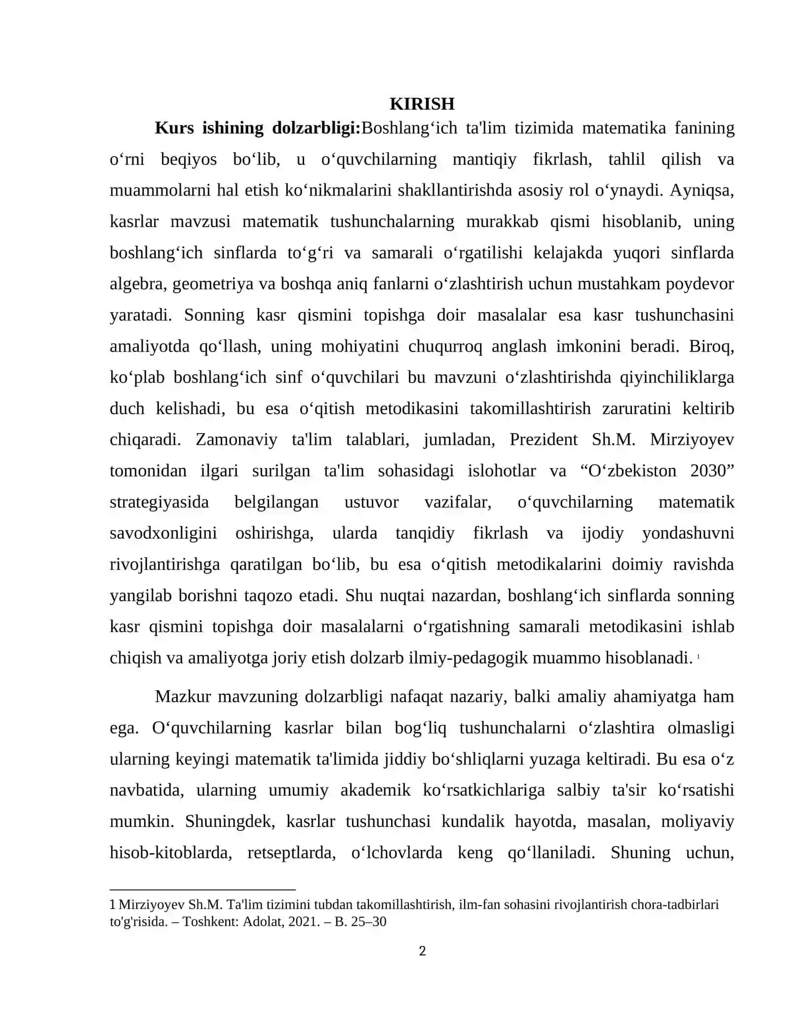 BOSHLANG'ICH SINFLARDA SONNING KASR QISMINI TOPISHGA DOIR MASALALARNI O'RGATISH METODIKASI 2
