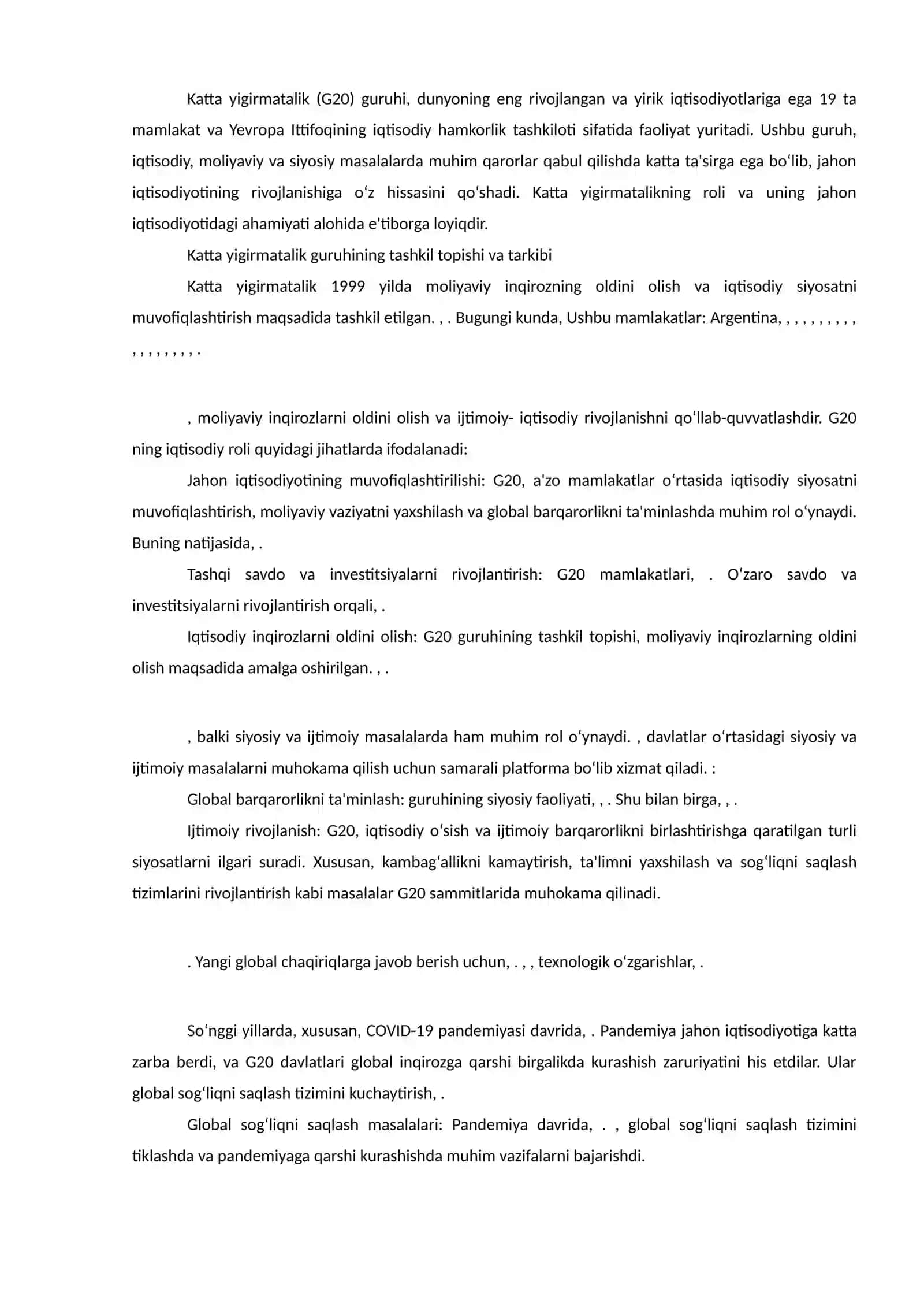 Katta yigirmatalik (G20) guruhi va uning jahon iqtisodiyotidagi roli 2