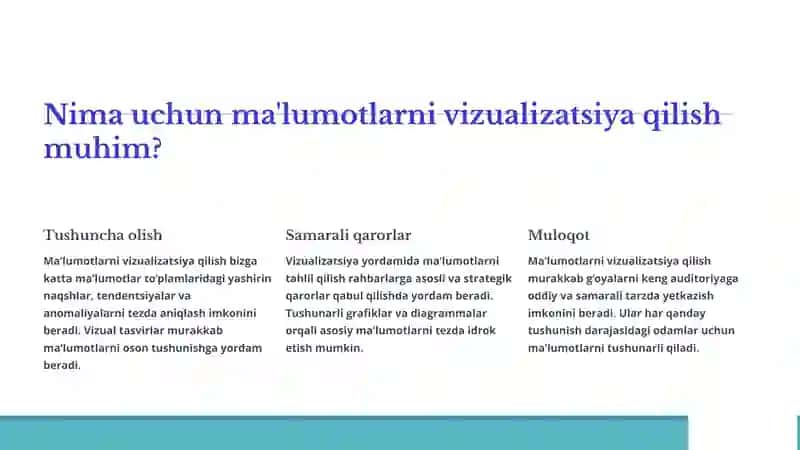 Maʼlumotlarni Vizualizatsiya Qilish va Mashinaviy Oʻqitishga Kirish 2