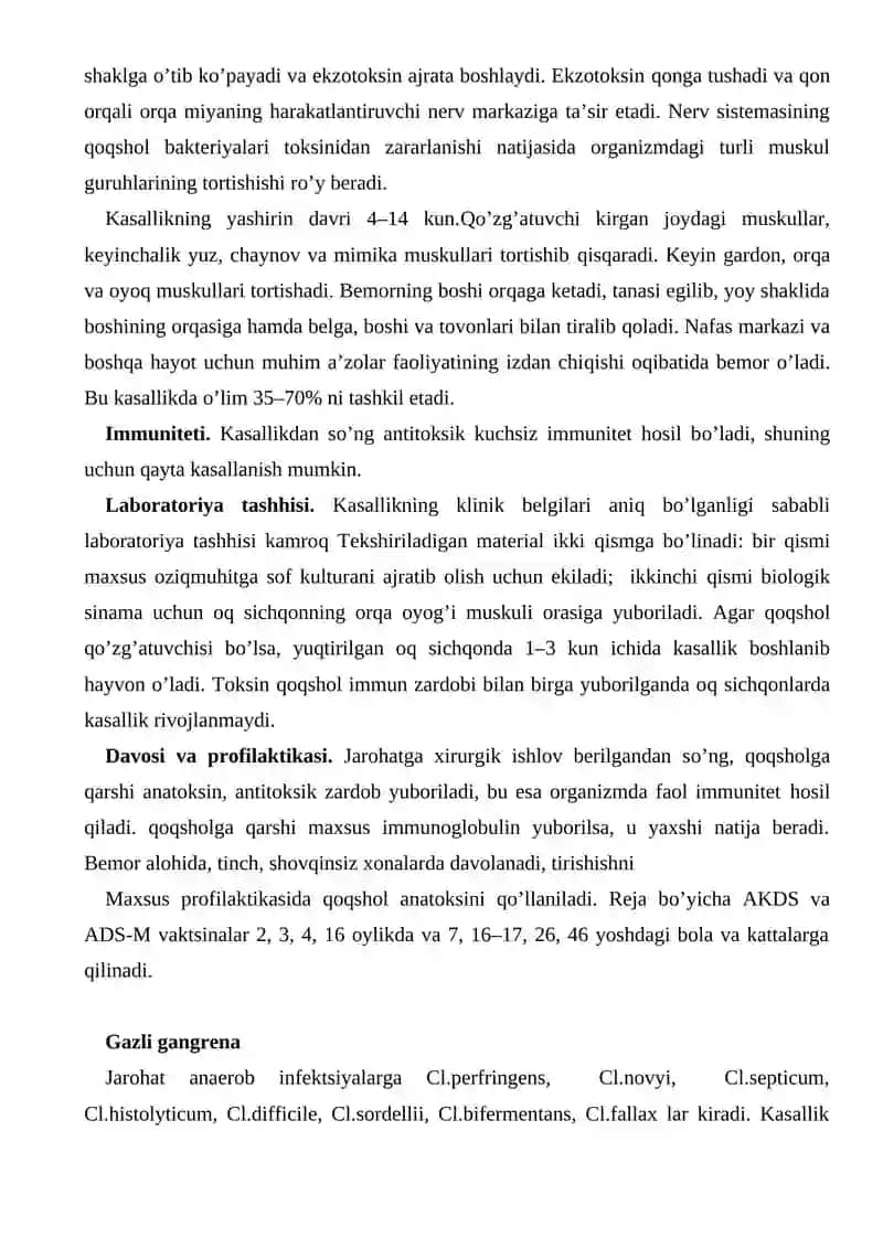 Jarohat infektsiyalari: qoqshol va gazli gangrena qo’zg’atuvchilari xarakteristikasi va laboratoriya tashxisi 2