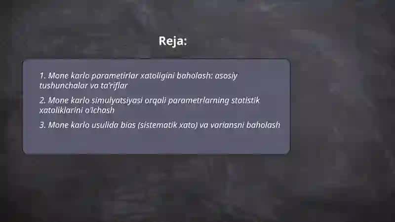 Mone karlo parametirlar xatoligini baholash 2