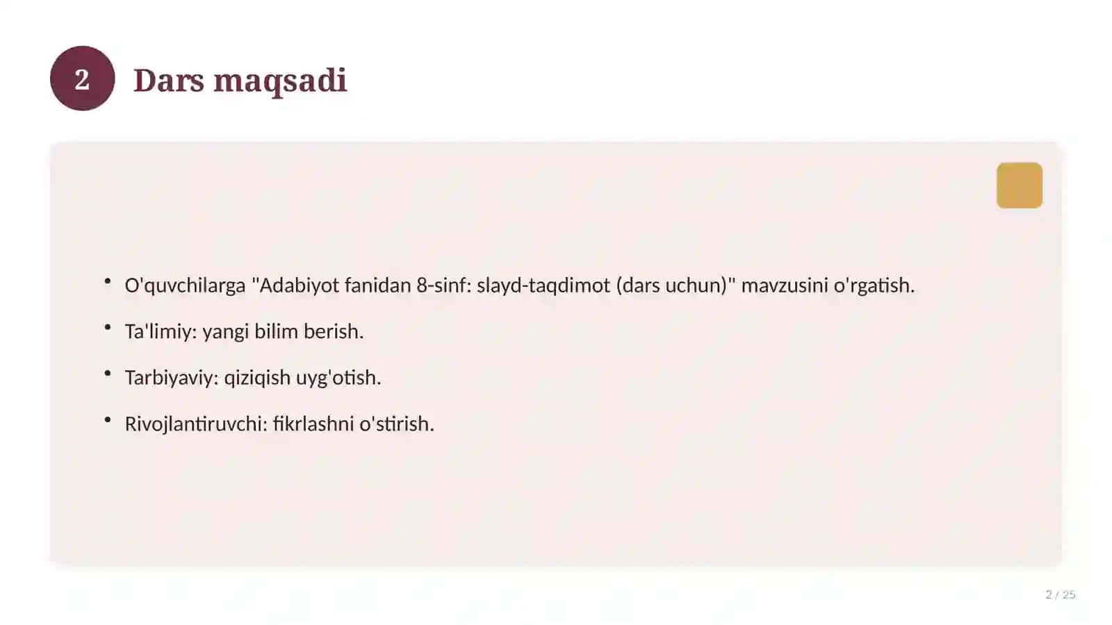 Adabiyot fanidan 8-sinf: slayd-taqdimot (dars uchun) 2