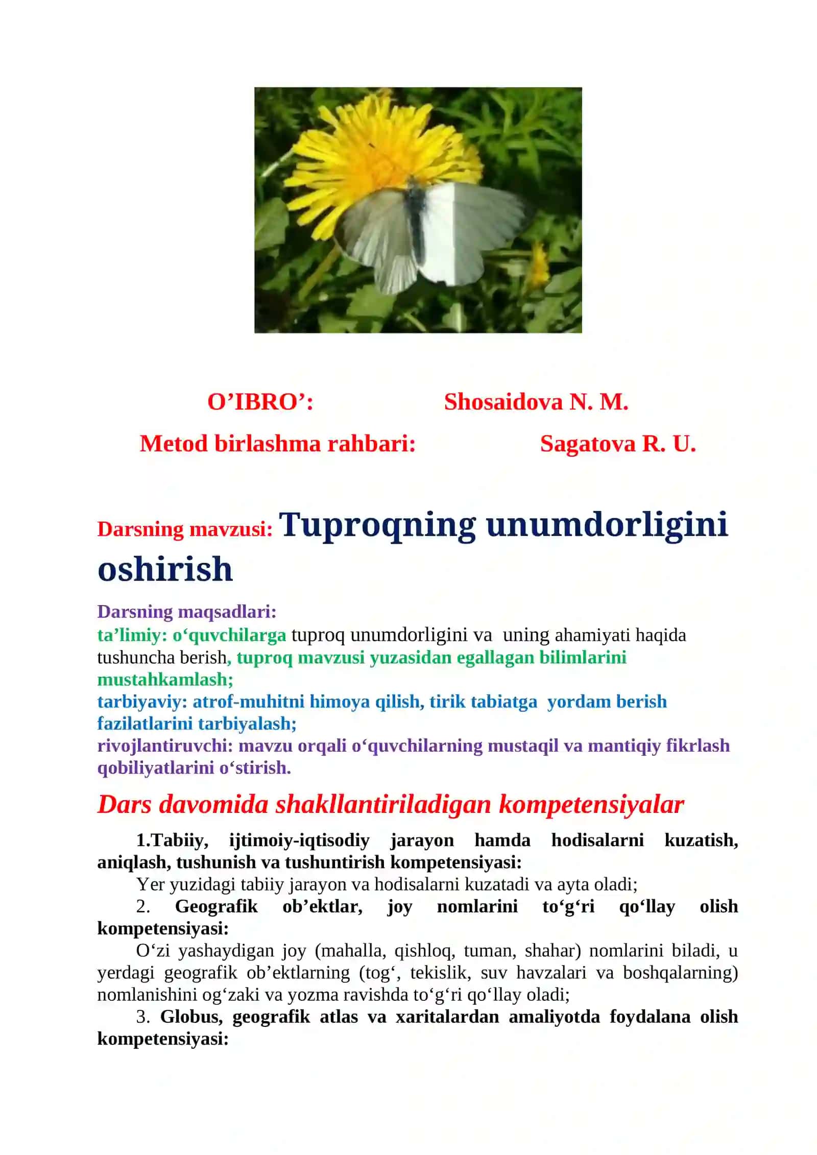 3-sinf Tabiiy Fan (Science) Tuproqning unumdorligini oshirish ochiq dars ishlanmasi 2