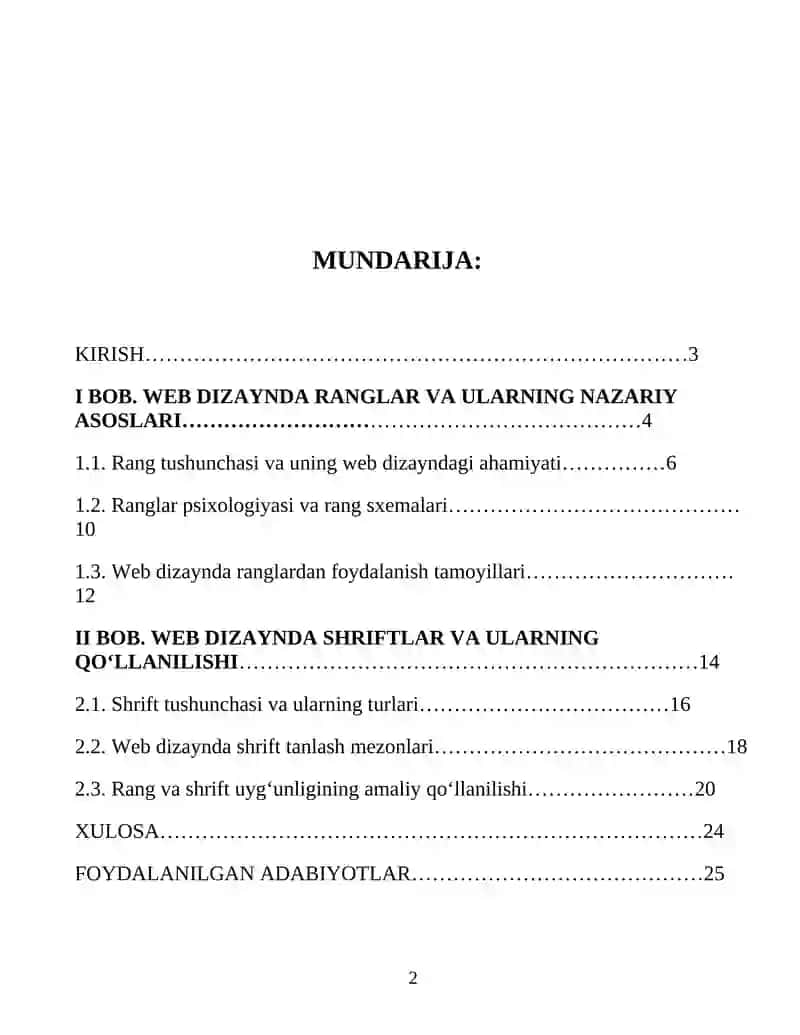 Web dizaynda ranglar va shriftlar kurs ishi 2