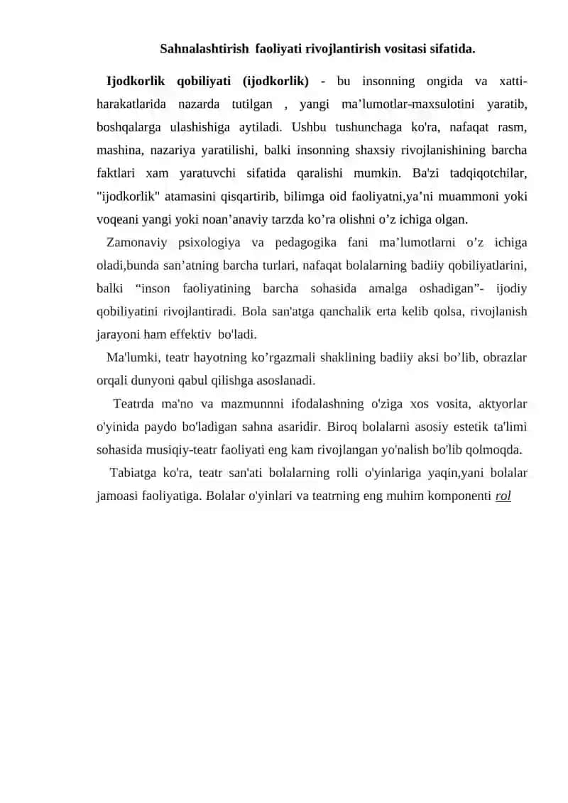 Maktabgacha ta‘lim tashkilotida sahnalashtrish faoliyatining asasiy maqsadi 2