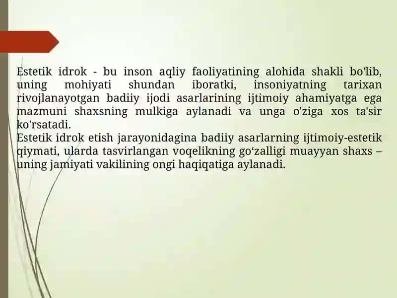 Estetik idrok va badiiy asarlar 2