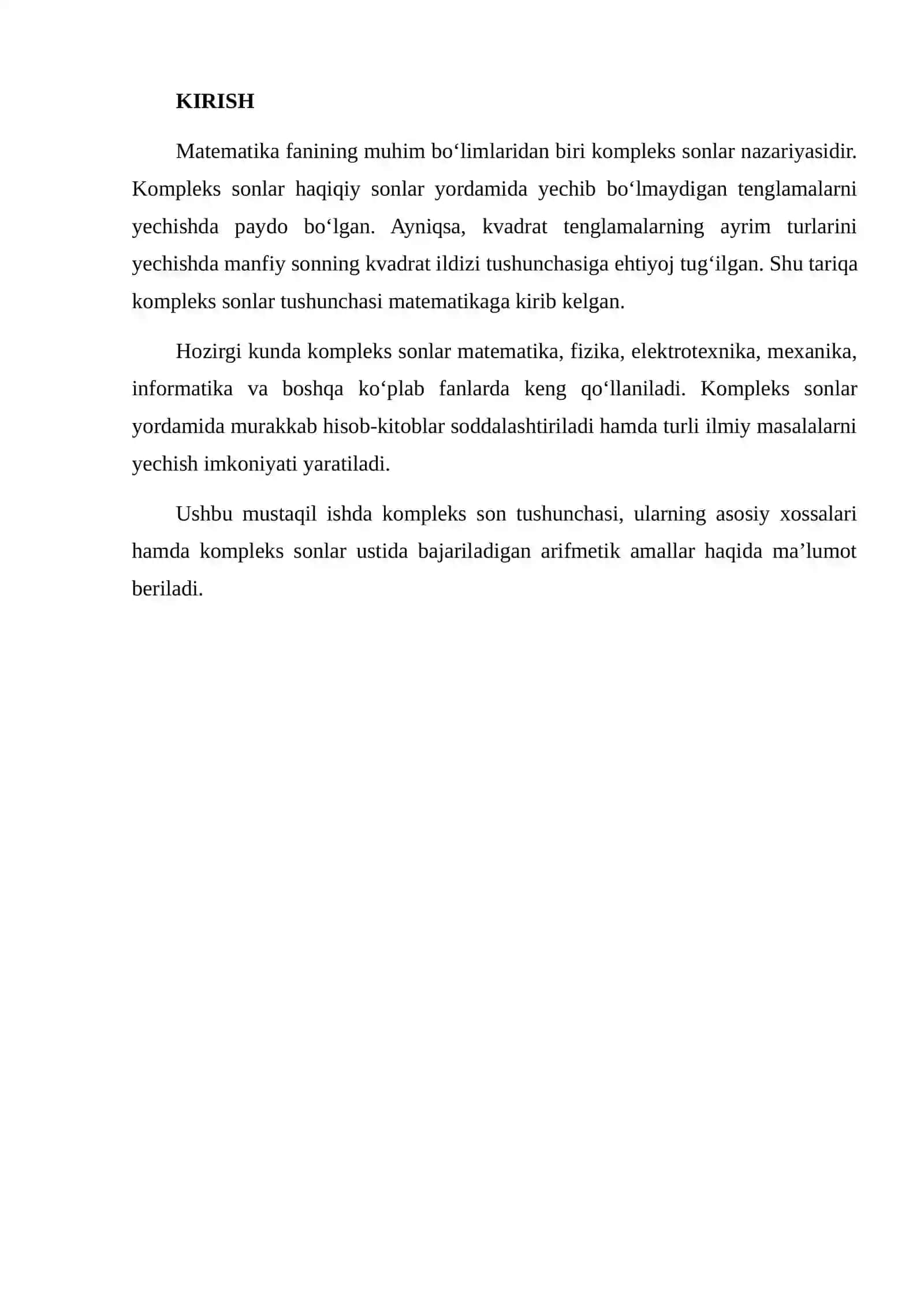 KOMPLEKS SON TUSHUNCHASI. KOMPLEKS SONLAR USTIDA ARIFMETIK AMALLAR 2