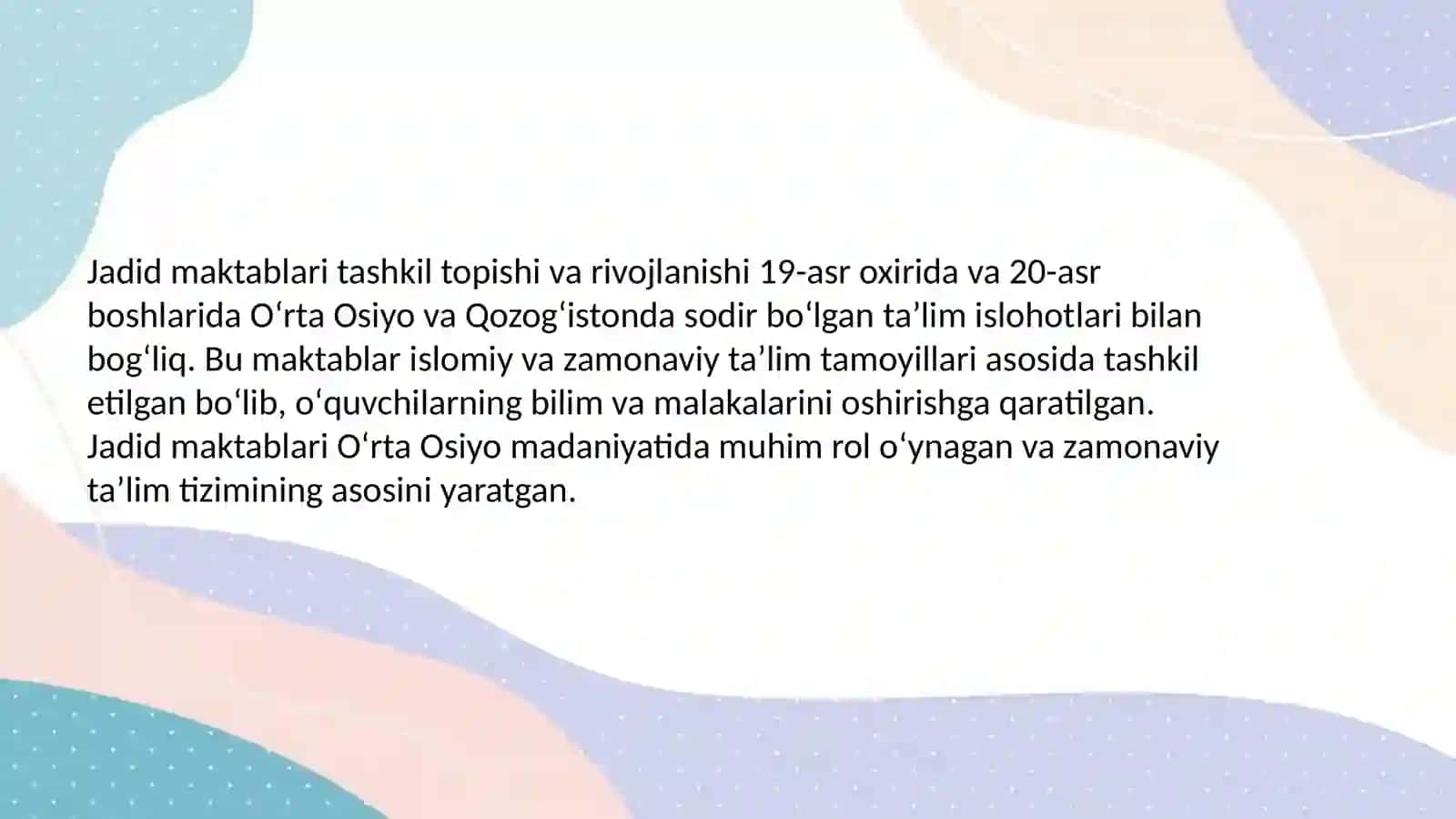 Jadid maktablari tashkil topishi va rivojlanishi 2