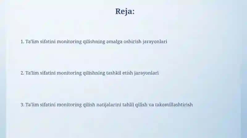 Ta'lim sifati monitoringni tashkil etish va o'tkazish jarayyonlari 2