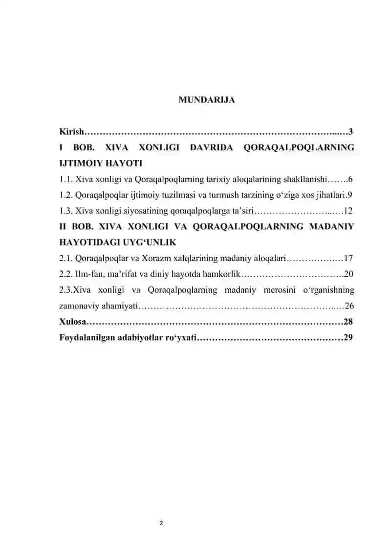 Xiva xonligi va Qoraqalpoqlar ijtimoiy, madaniy hayotining uyg‘unligi   kurs ishi 2