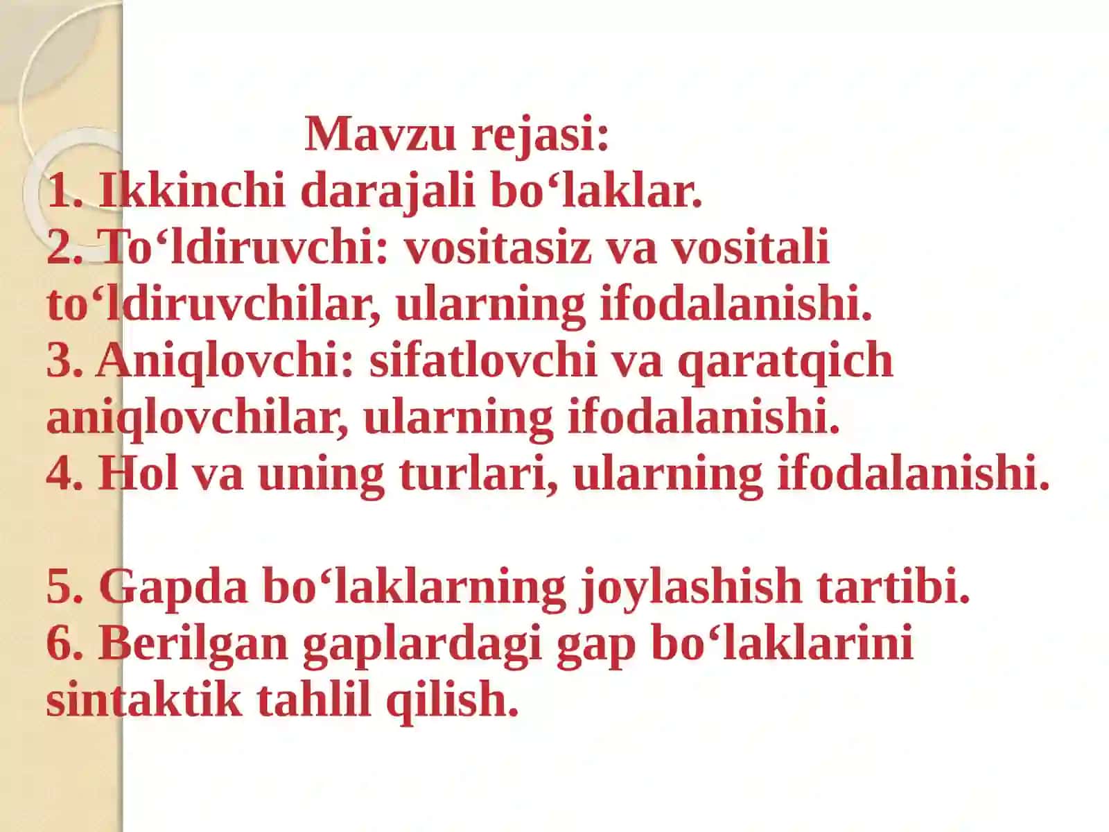 Gapning ikkinchi darajali bo`laklari yuzasidan amaliy mashg`ulot 2