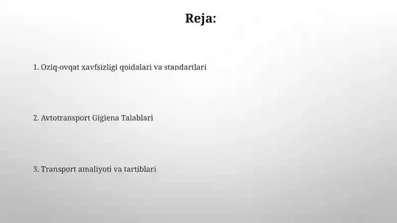 Oziq-ovqat mahsulotlarini tashish qabul qilish gigienik talablari 2
