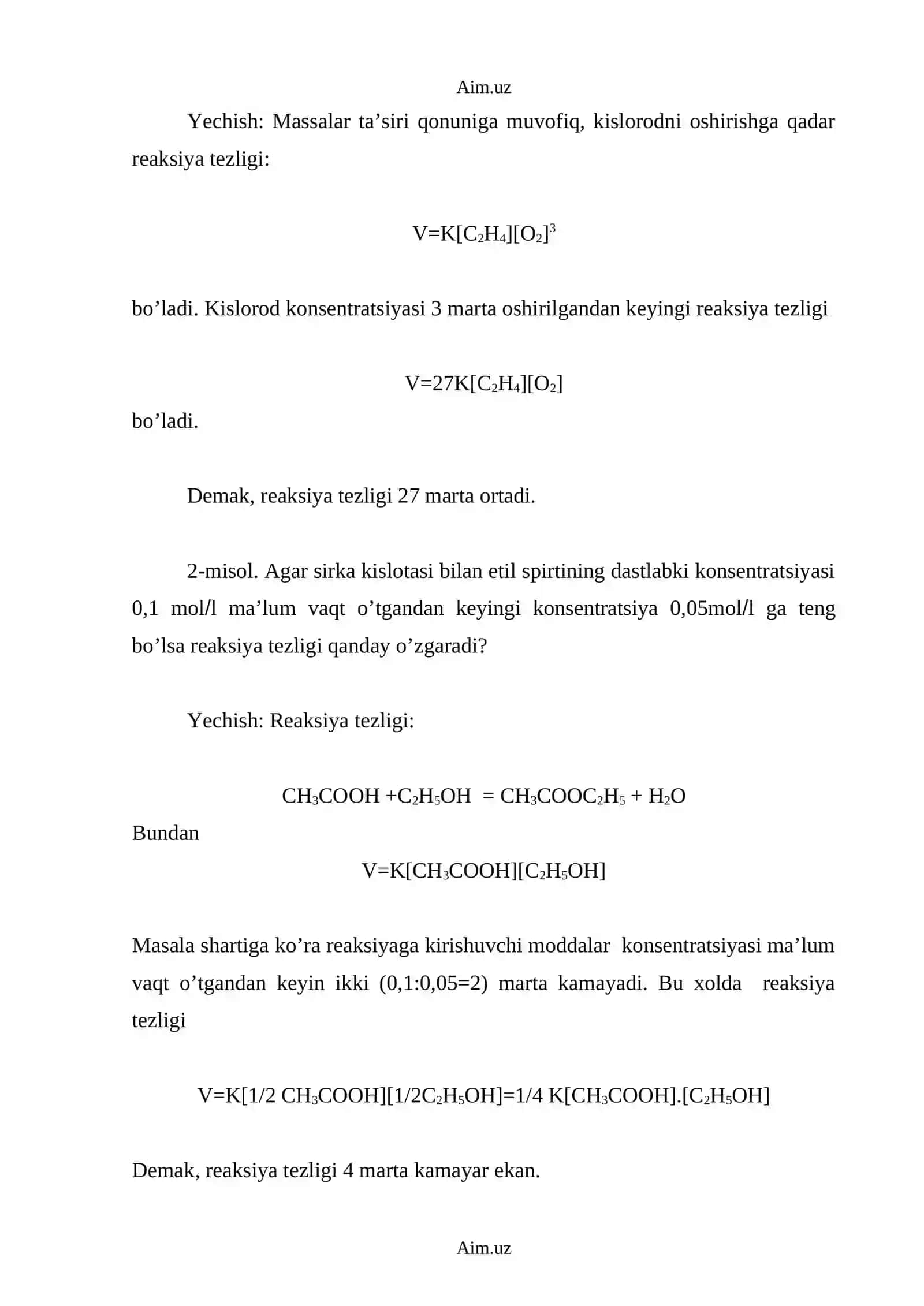 KIMYOVIY REAKSIYALAR TEZLIGI VA KIMYOVIY MUVOZANAT 2