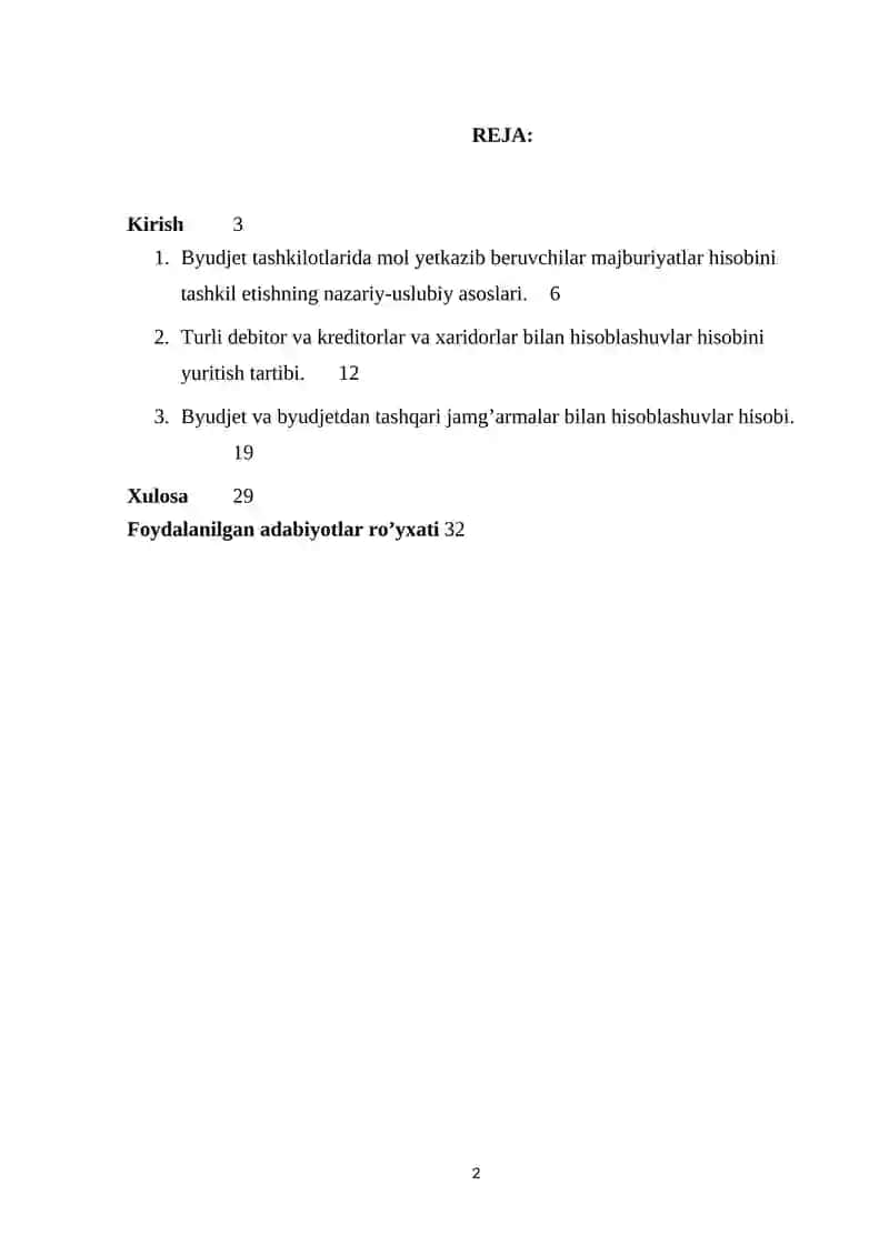 Byudjet tashkilotlarida mol yetkazib beruvchilar va xaridorlar bilan hisoblashuvlar hisobi 2