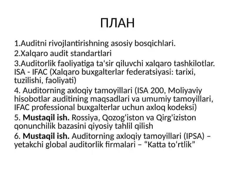 Audit faoliyati va xalqaro audit 2