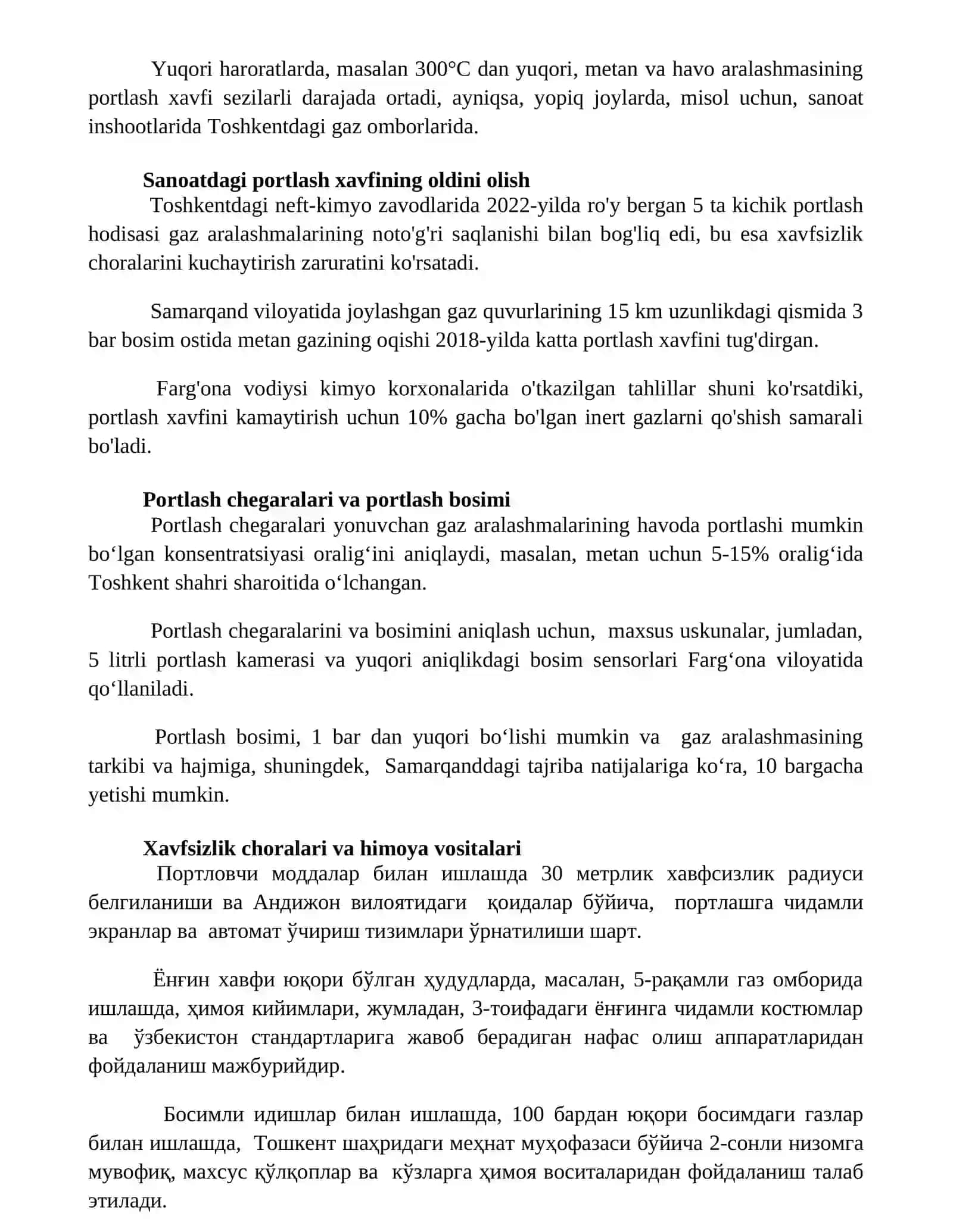 Yuqori bosimli gaz aralashmalarining portlash xavfini aniqlash usullari 2