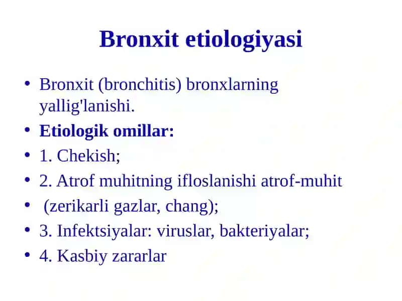 Bronxlar o‘tkazuvchanligini buzilishi sindromi. O‘tkir va surunkali bronxitlar simptomatologiyasi 2