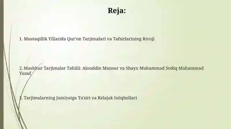 Mustaqillikyillarida Qurʼonningoʻzbektiligatarjimaqilinishivatafsirlari 2