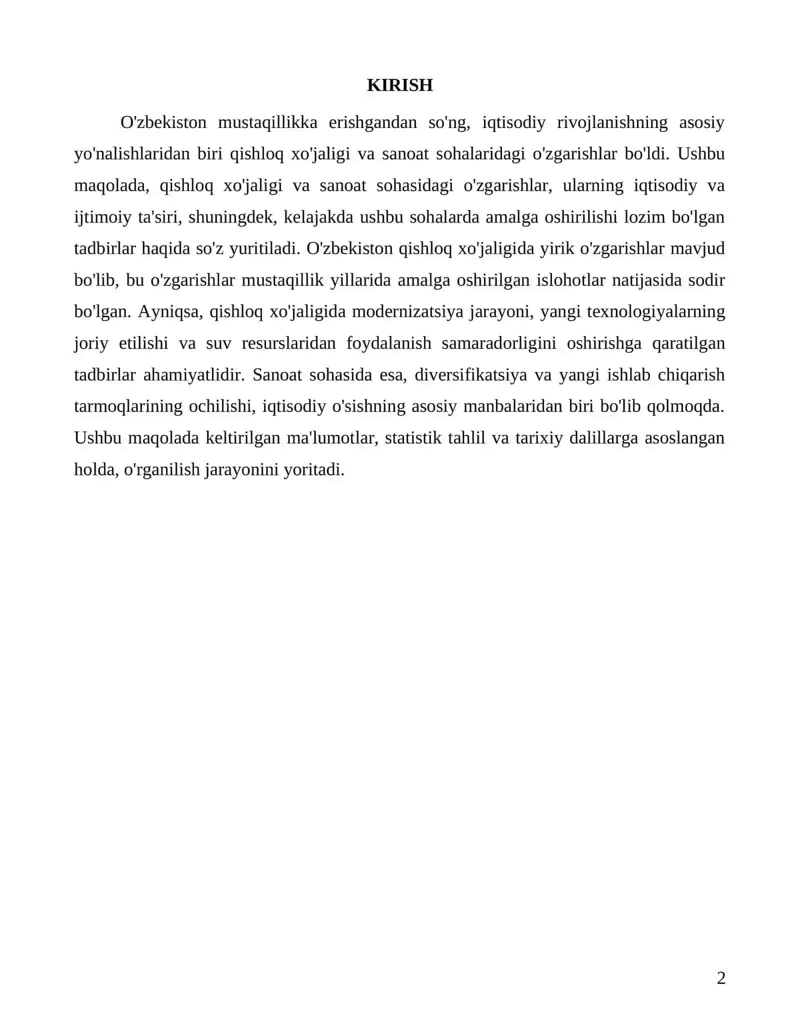 Mustaqillik yillarida qishloq xo'jaligi va sanoat sohasidagi o'zgarishlar 2