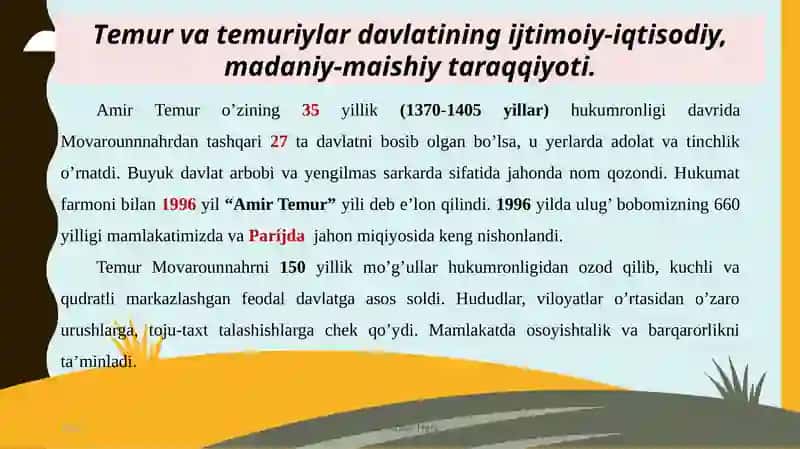 Temuriylar hukmronligi davrida Ijtimoiy-siyosiy, iqtisodiy va madaniy hayot. 2